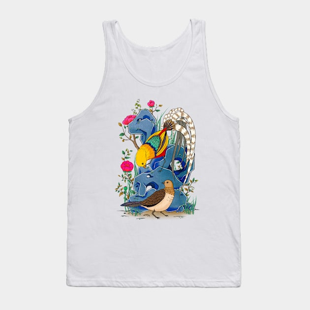 Minhwa: Golden Pheasant Couple C Type Tank Top by koreanfolkpaint